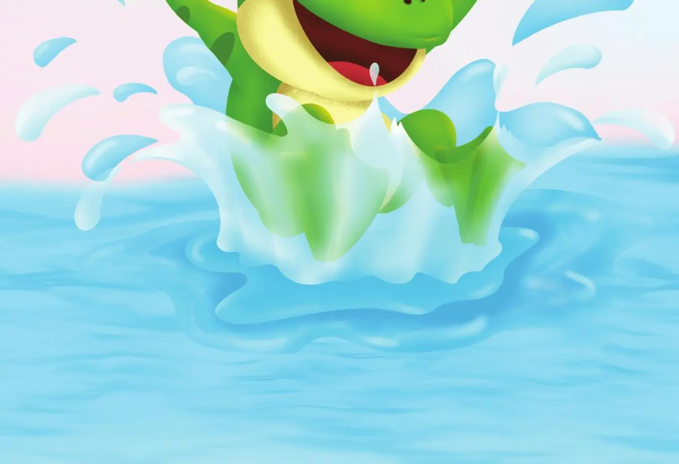 A green frog making a joyful splash in the pond